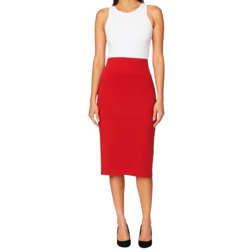 Iris Women’s Red Back Slit Careerwear Romantic Pull On Pencil Skirt Plus Size 2X